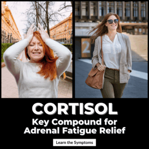 Before and after of a woman who had been stressed with adrenal fatigue but received cortisol treatment and is now calm and happy